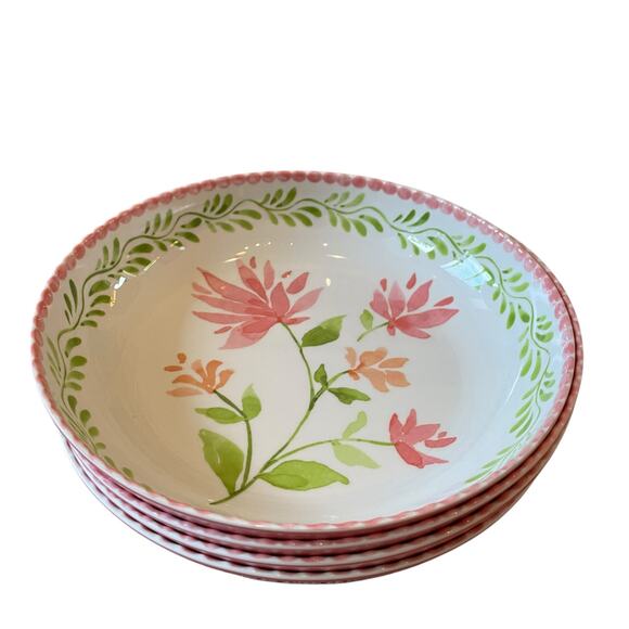Soho Loft Floral Melamine Bowls 9in Round Pink & Green Set of 4 New - Picture 4 of 15